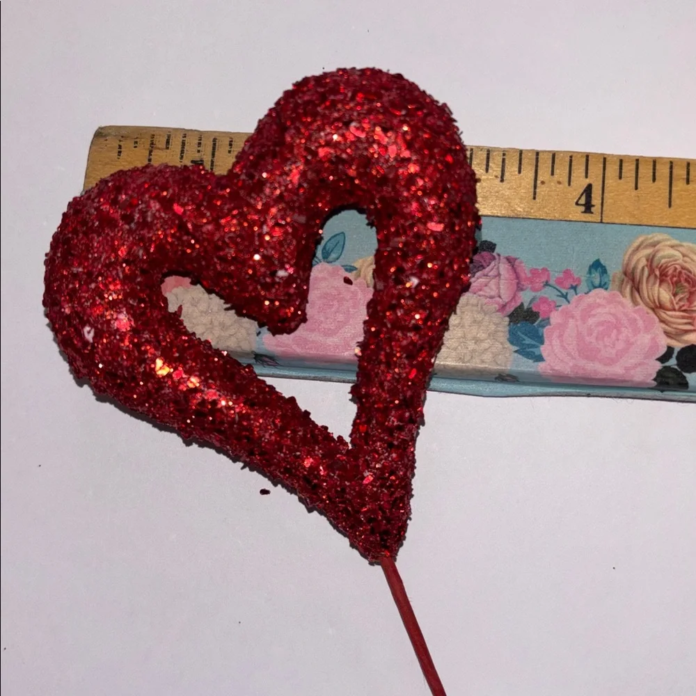 Red Heart Pics Red Glitter Floral Picks Set of 32 NWT Glitter Hearts Pics